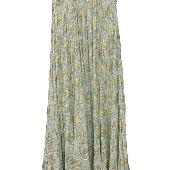 Siya Green Gold Floral Boho Maxi Dress High-Low Sundress Size M - Picture 7 of 14